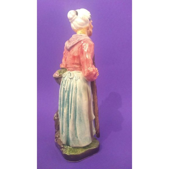 Elderly Woman With Walking Stick Basket of Flowers Wales Made in Japan - Picture 3 of 5